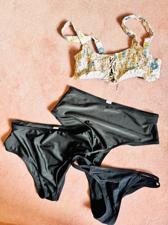 Other - Floral Smocked Cream Bikini Top with 3 Black Swim Bottoms - Women Swim